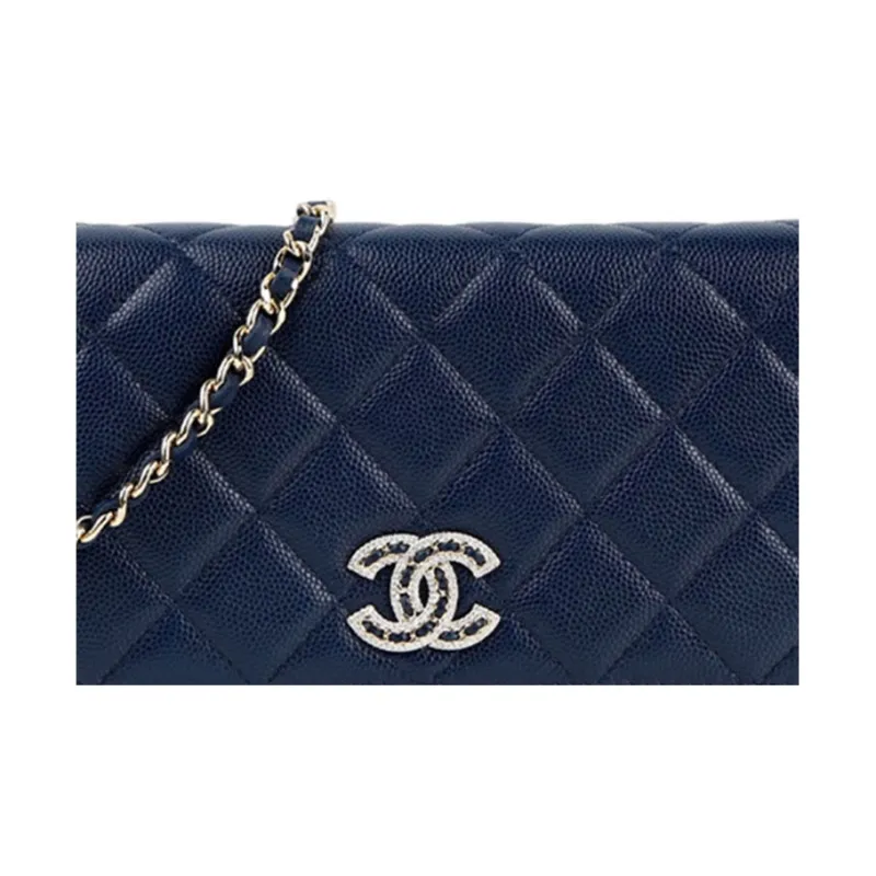 CHANEL WOC Caviar Cow Leather Shoulder Bag, Crossbody Bag Women's Dark Blue-3