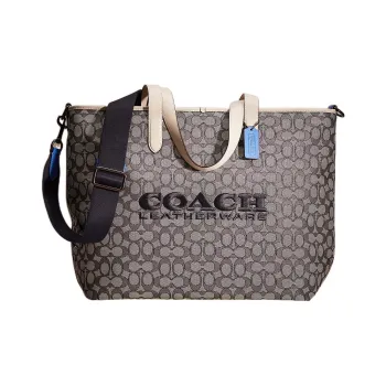 COACH League Jacquard Fabric With Calfskin Tote Bag, Shopping Bag, Shoulder Bag, Crossbody Bag Large Size Women's Gray
