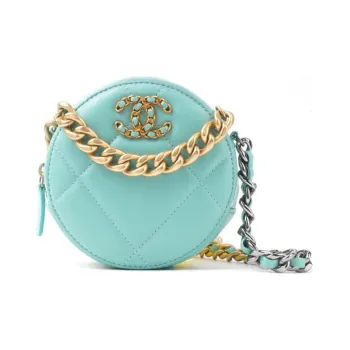 CHANEL 19Bag Lambskin Round Bag, Evening Party Bag, Handheld Shoulder Bag, Crossbody Bag Women's Mint Green