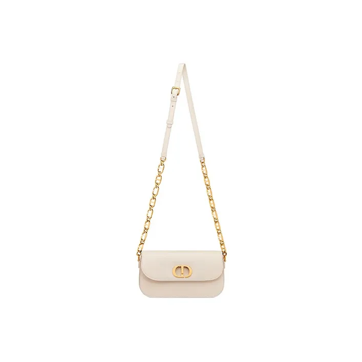 DIOR 30 Montaigne Smooth Cow Leather Shoulder Bag, Crossbody Bag Regular Women's Gray Ivory-4