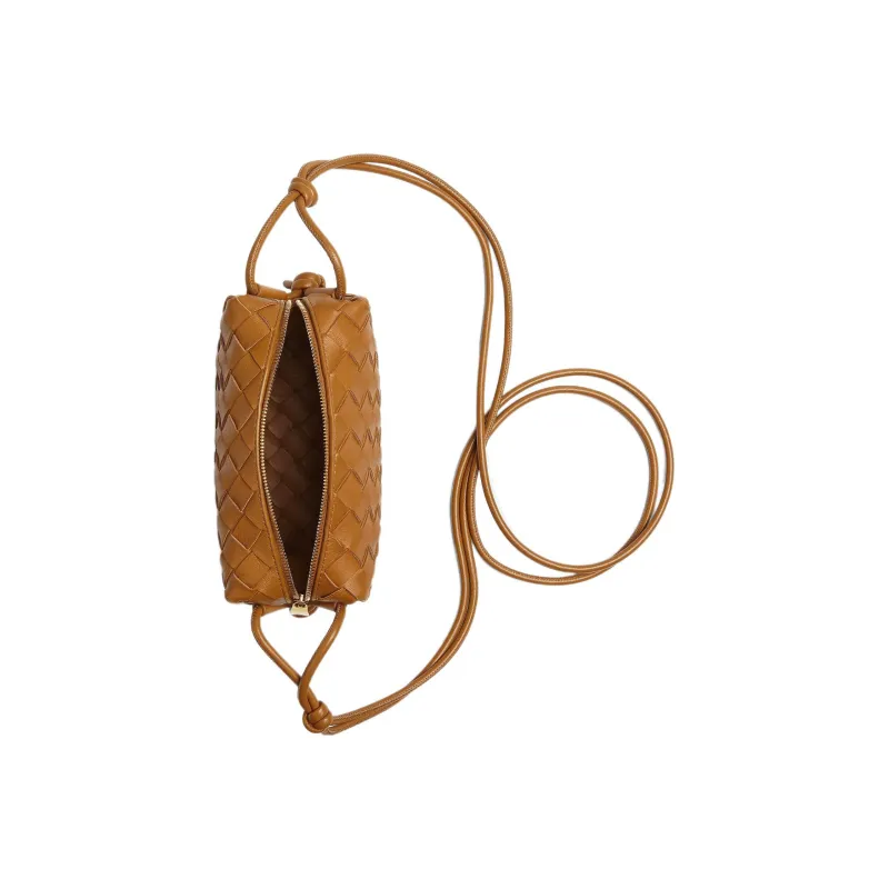 Bottega Veneta Loop Camera Bag Mini Intrecciato Camel-2