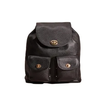 COACH Turnlock Pebbled Leather Backpack Large Size Women's Black