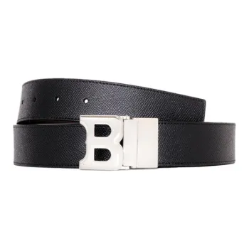 BALLY Cow Leather Belts Men's Black Width 3.5cm