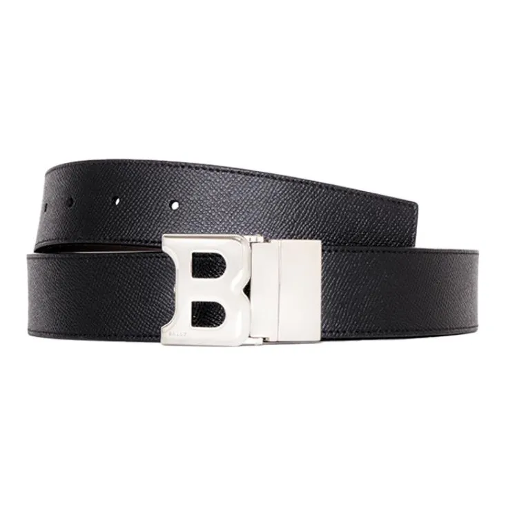 BALLY Cow Leather Belts Men's Black Width 3.5cm-0
