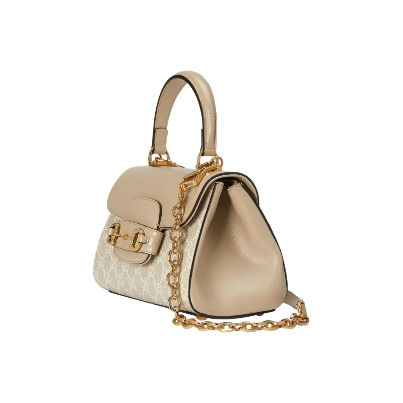 GUCCI Horsebit 1955 Canvas With Leather Shoulder Bag Crossbody Bag Handbag Mini Women's Ecru-2