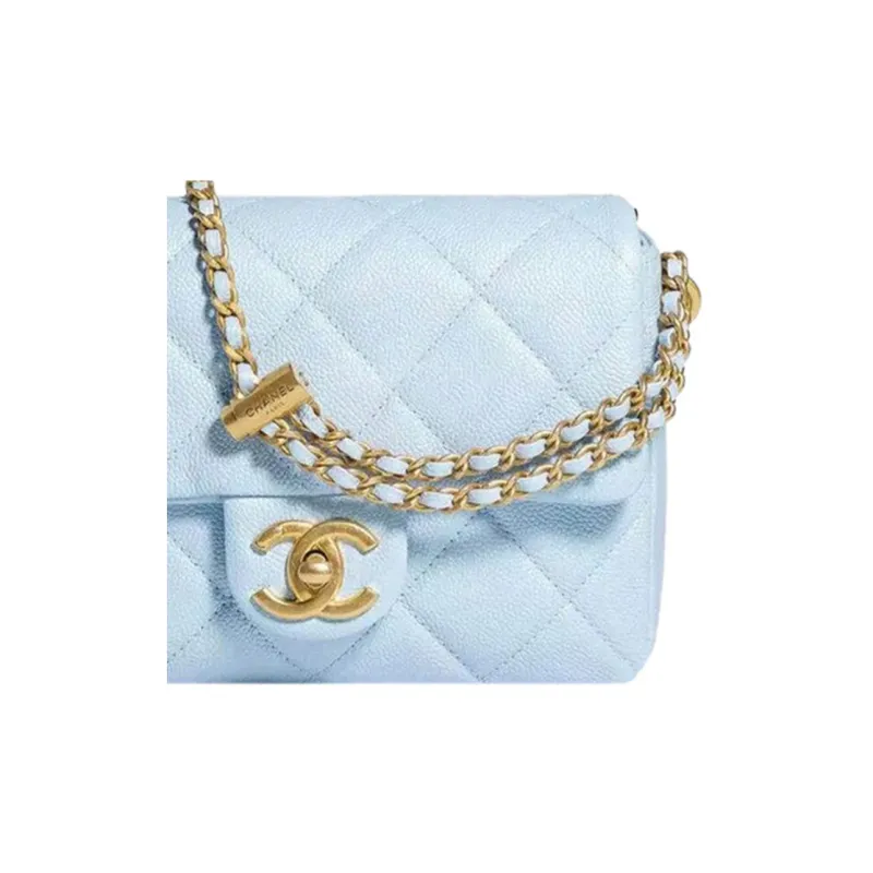 CHANEL Calfskin, Polarized Blue Purple Shoulder Bag, Crossbody Bag Women's Babybule Sky Blue-4