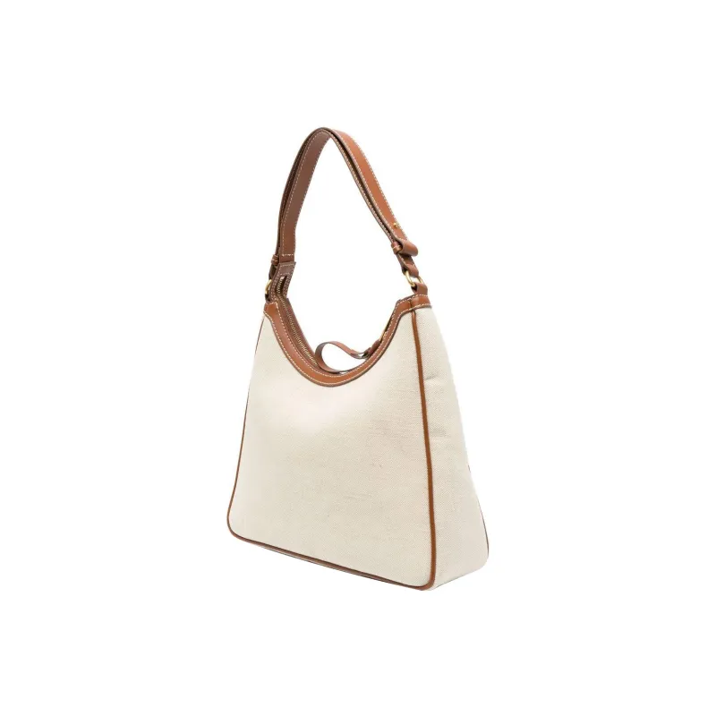 BALMAIN B ARMY Cotton With Cow Leather Tote Bag, Shopping Bag, Shoulder Bag, Handbag Women's Beige/Brown-1