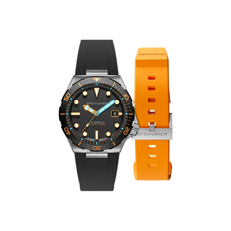 SPINNAKER BOETTGER Collection Wrist Watch Automatic Mechanical Movement Rubber Strap 42mm Black Dial Men's Watches-1