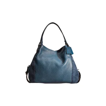 COACH Edie Calfskin Suede Handbag Shoulder Bag Large Size Women's Blue