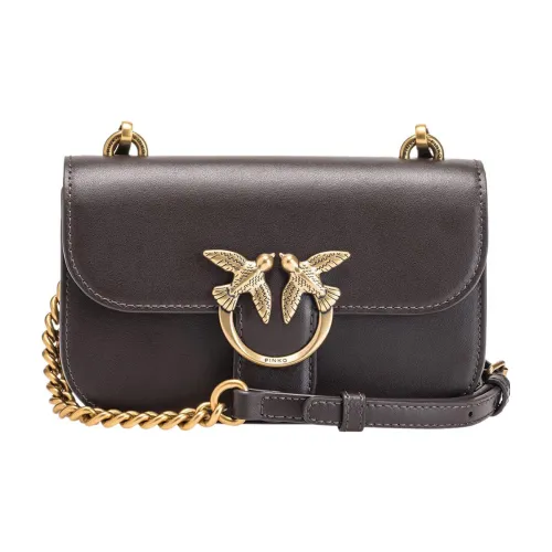PINKO SIMPLY Cow Leather Shoulder Bag Crossbody Bag Mini Women's Dark Color