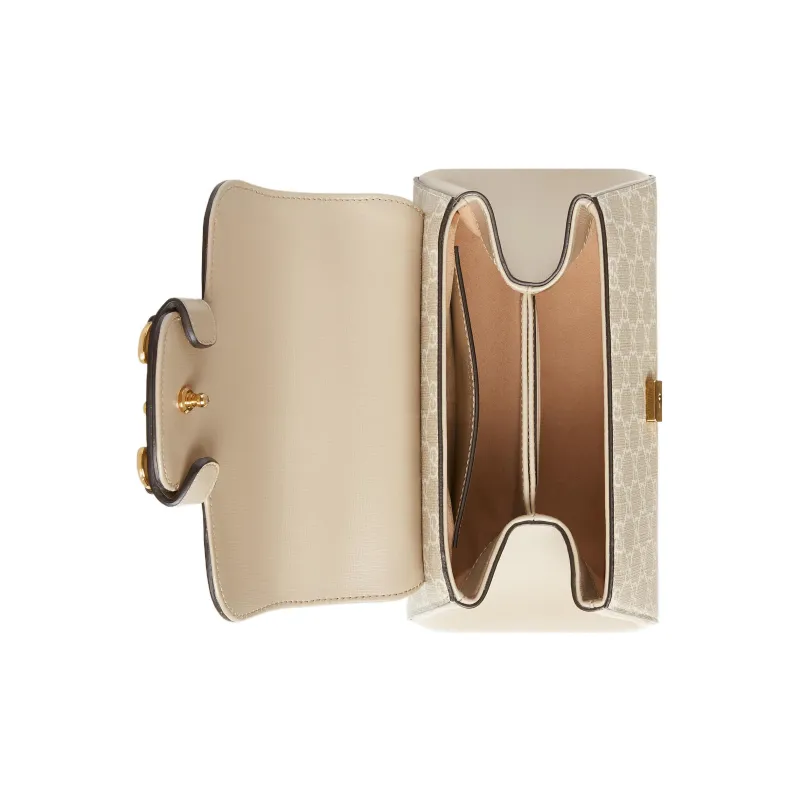 GUCCI Horsebit 1955 Canvas With Leather Shoulder Bag Crossbody Bag Handbag Mini Women's Ecru-7