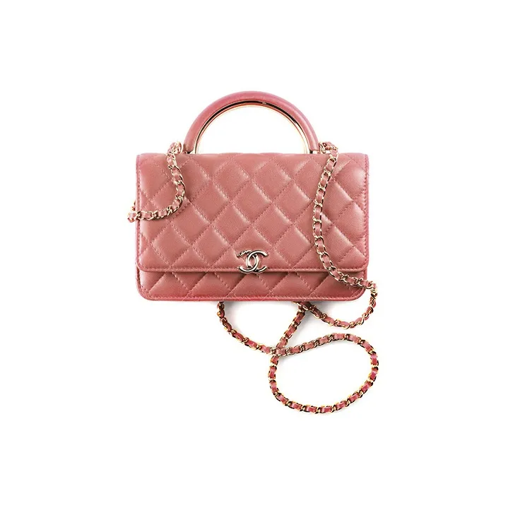 CHANEL WOC Sheepskin Wallet On Chain Handbag, Shoulder Bag, Crossbody Bag Women's Dragon Shrimp Pink-0