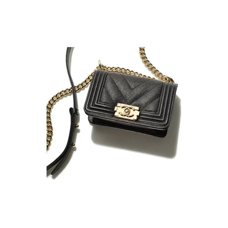 CHANEL Leboy V Grain Embossed Calfskin Flap Bag Handbag, Shoulder Bag, Crossbody Bag Mini Women's Black-3