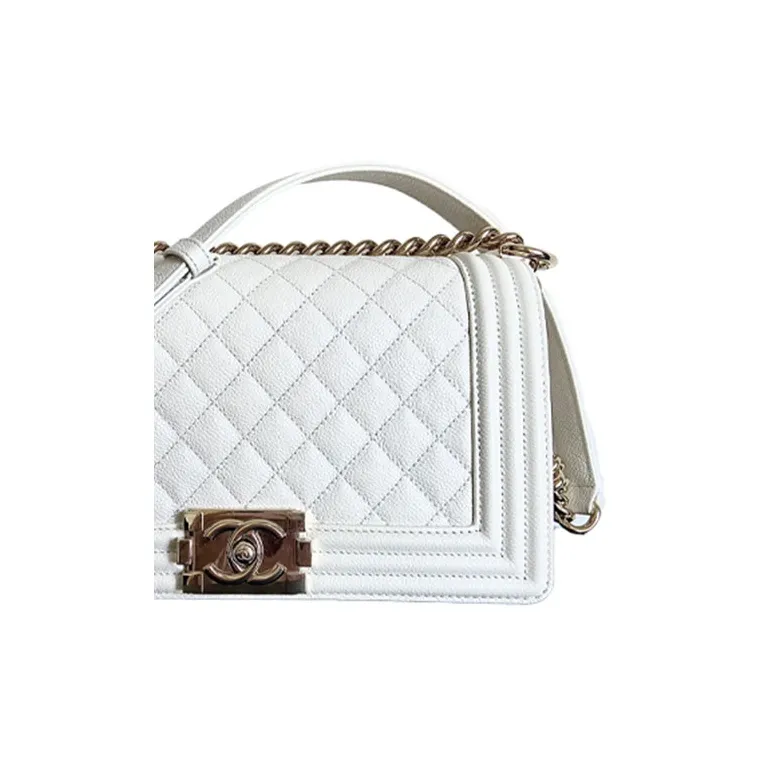 CHANEL LEBOY Calfskin Shoulder Bag, Crossbody Bag Medium Size Women's White-2