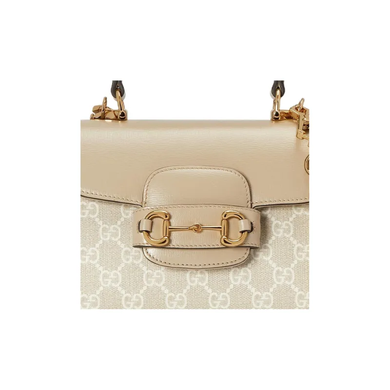 GUCCI Horsebit 1955 Canvas With Leather Shoulder Bag Crossbody Bag Handbag Mini Women's Ecru-9