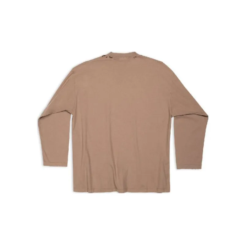 Balenciaga Casual Loose Fit Letter Print Long Sleeved T Shirt Men's Khaki-1