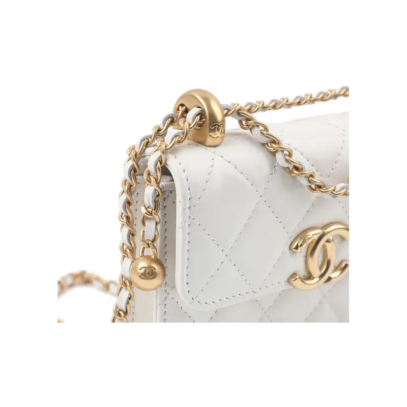 CHANEL WOC Calfskin & Metal Wallet On Chain Coin Purse Crossbody Bag Trumpets Women's White-1