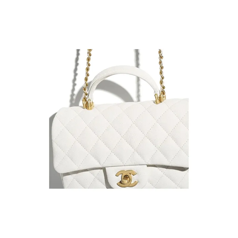CHANEL Classic Flap CF Grain Caviar Cow Leather & Metal Crossbody One Shoulder Handbag Women's White-3