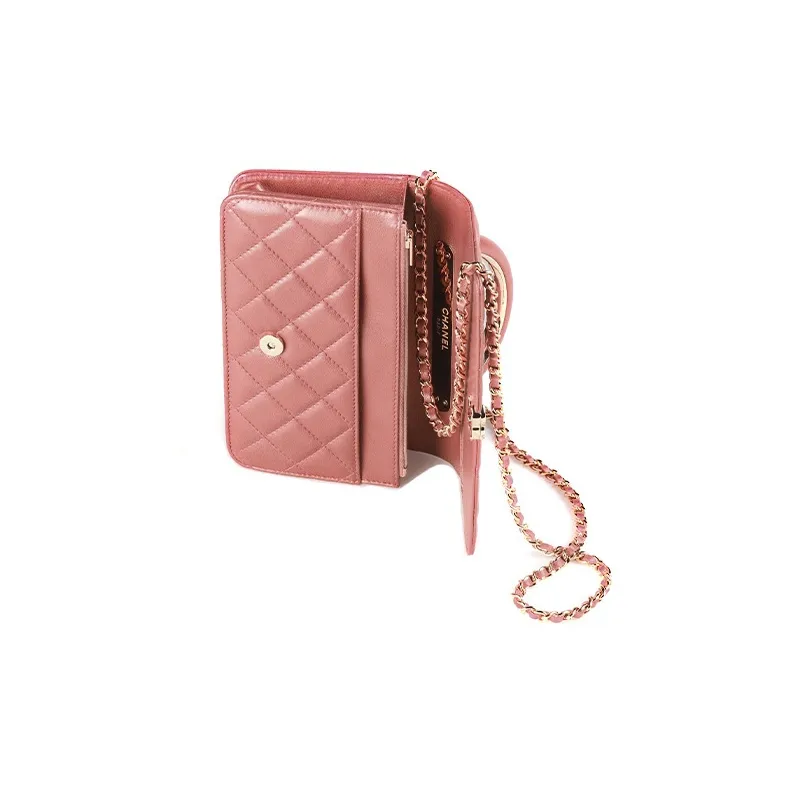 CHANEL WOC Sheepskin Wallet On Chain Handbag, Shoulder Bag, Crossbody Bag Women's Dragon Shrimp Pink-2