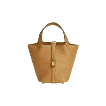HERMES Picotin Lock Clemence Bullock Leather Basket Bag Handbag Bucket Bag 18 Women's 4B Cookie