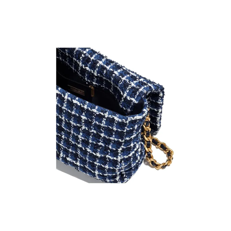 CHANEL 23P SS Cotton Tweed Shoulder Bag, Crossbody Bag Women's Marine Blue/White-2