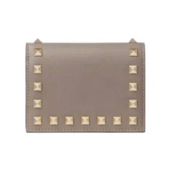 Valentino Rockstud Grained Calfskin Wallet Small Size Women's Dove Gray