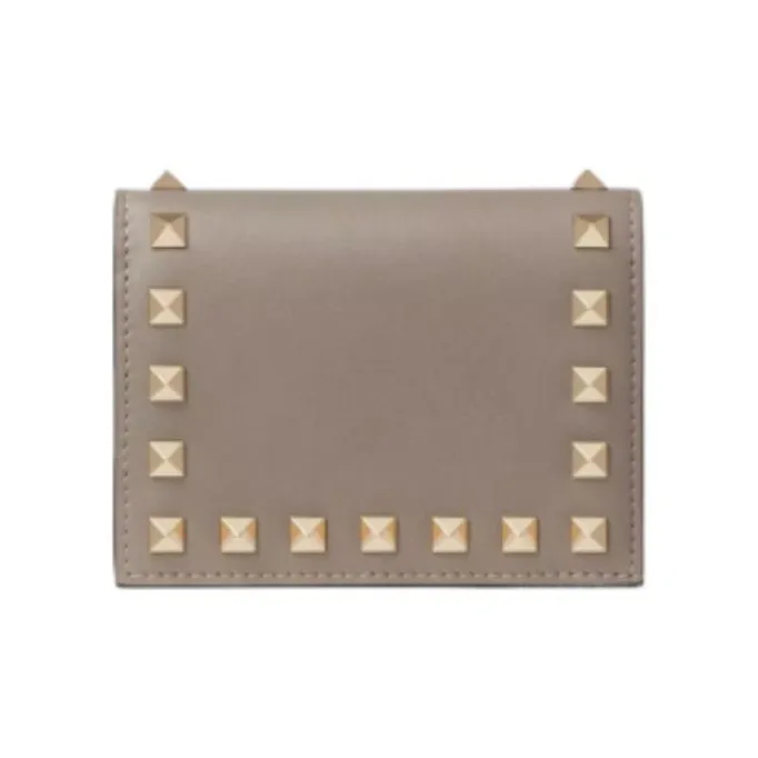 Valentino Rockstud Grained Calfskin Wallet Small Size Women's Dove Gray-0