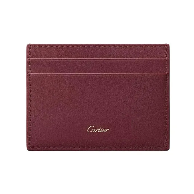 CARTIER Calfskin Card Holder Women's Burgundy-1