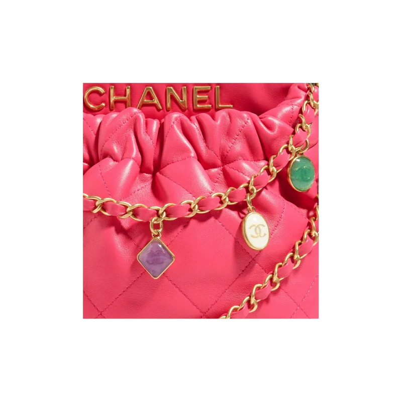 CHANEL Lambskin Bucket Bag, Shoulder Bag, Crossbody Bag Trumpets Women's Rose Red-2