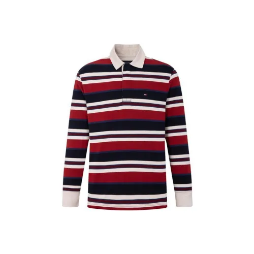 Tommy Hilfiger Polo Shirts Men Red/White With Blue Stripes