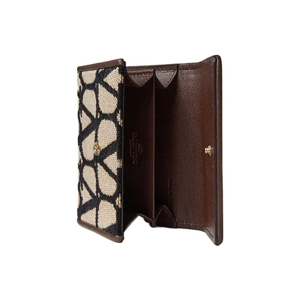 Valentino Leather Detail Card Holder Women's Beige/Black-3