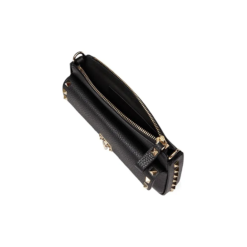 Valentino Rockstud Grained Calfskin One Shoulder Crossbody Clutch Women's Black-5