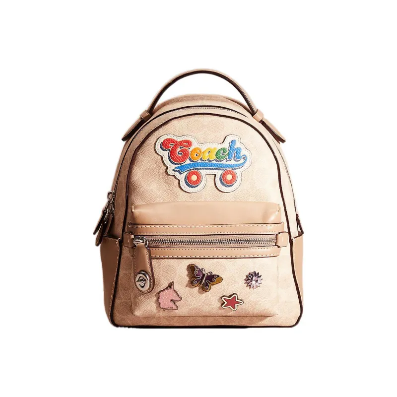 COACH Campus Canvas With Calfskin Backpack Medium Size Women's Taupe-0