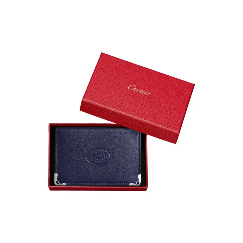 CARTIER Must De Cartier Calfskin Card Holder Men's Blue-2