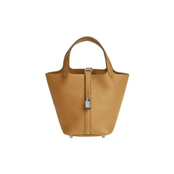 HERMES Picotin Lock Clemence Bullock Leather Basket Bag Bucket Bag Handbag Women's 4B Cookie