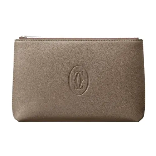 CARTIER Must De Cartier Calfskin Clutch Small Size Men's Taupe