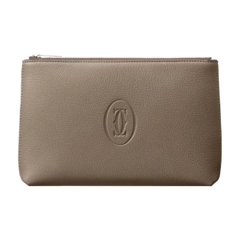 CARTIER Must De Cartier Calfskin Clutch Small Size Men's Taupe-0