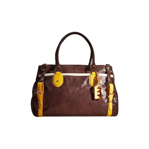 COACH Sierra Textured Leather One Shoulder Handbags Large Size Women's Chocolate Brown