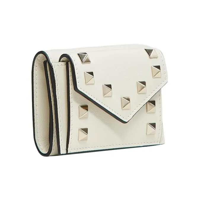 Valentino Rockstud Calfskin Wallet Small Size Women's Light Ivory-1