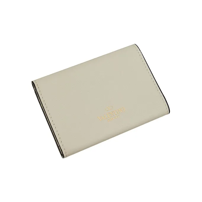 Valentino Rockstud Calfskin Wallet Small Size Women's Light Ivory-2