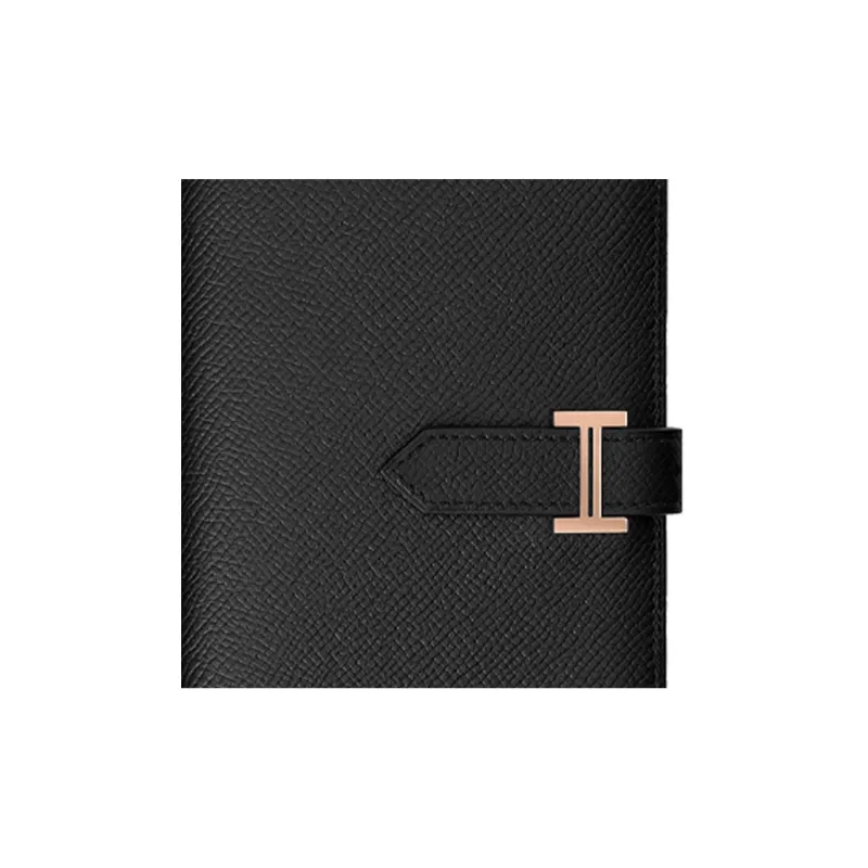 HERMES Bearn Cow Leather Short Wallet Women's Black-3