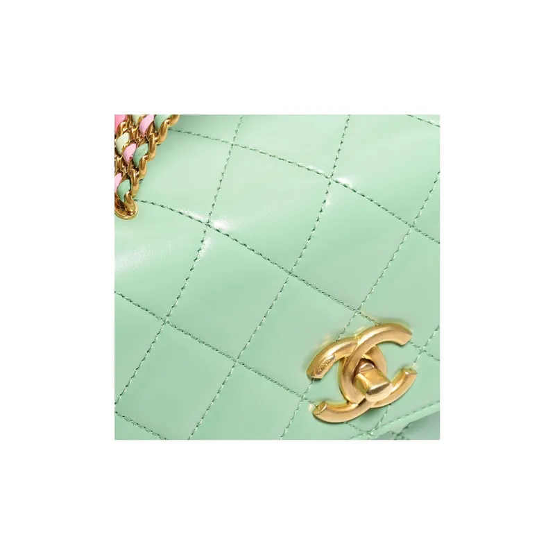 CHANEL Bright Calfskin Flap Bag, Handbag, Shoulder Bag, Crossbody Bag Mini Women's Light Green-5