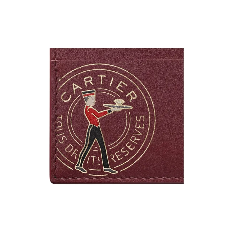 CARTIER Calfskin Card Holder Women's Burgundy-4