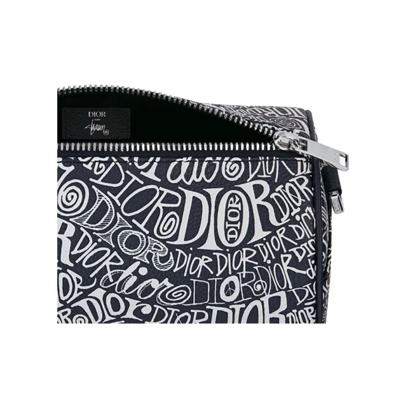 DIOR Stussy Collaboration Grained Cow Leather Messenger Bag Shoulder Bag Crossbody Bag Men's Navy-4