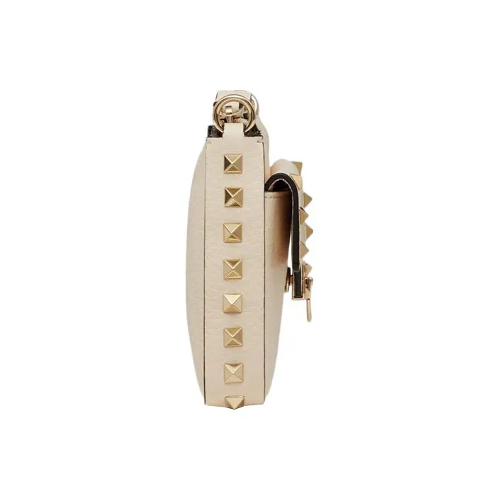 Valentino Rockstud Grained Calfskin One Shoulder Crossbody Clutches Women's White-2