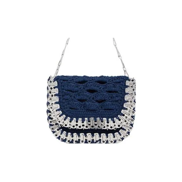 Paco Rabanne Wool Messenger Bag Shoulder Bag Crossbody Bag Women's Dark Blue-0