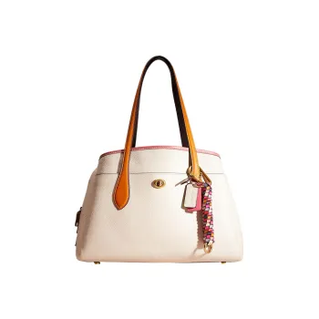 COACH Lora Pebbled Leather One Shoulder Handbags Large Size Women's Chalk White