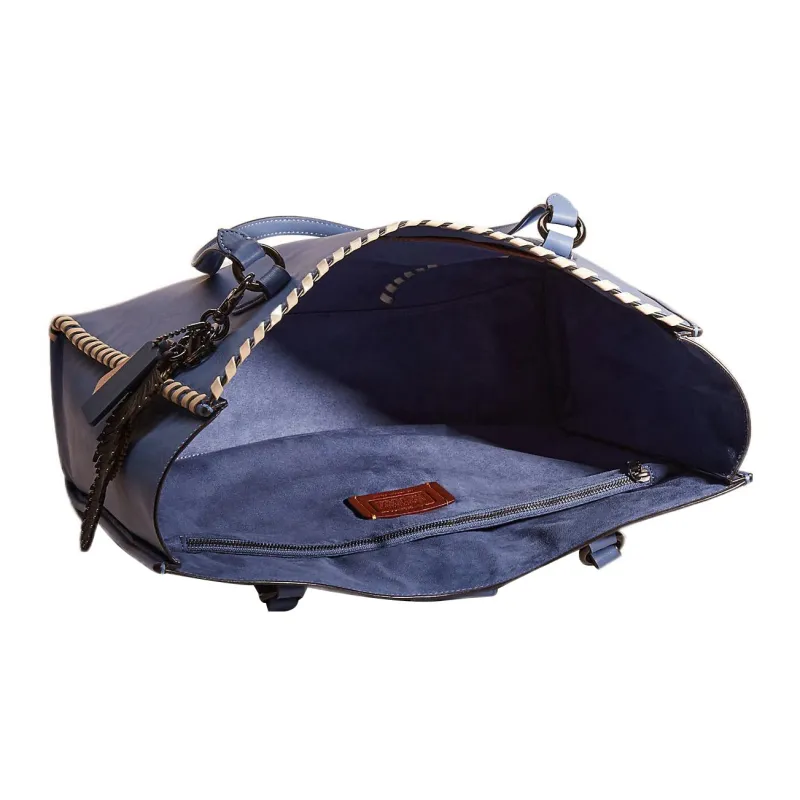 COACH Theo Tote Leather Tote Bag Shopping Bag Shoulder Bag Handbag Large Size Women's Blue & White-2