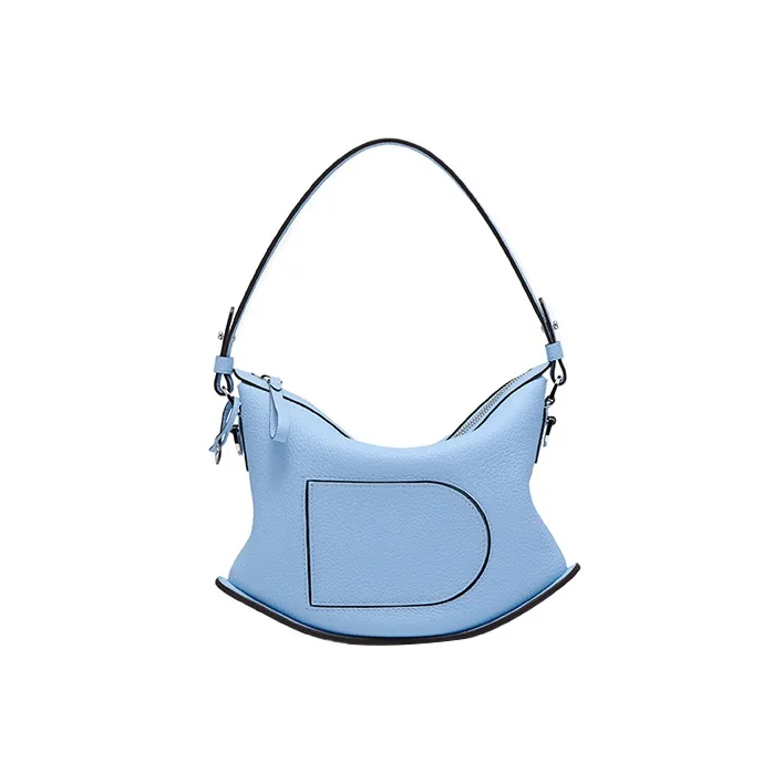 Delvau Pin Swing Soft Grained Leather Shoulder Bag Crossbody Bag Handbag Women's Blue-0