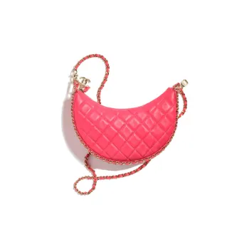 CHANEL Lambskin Hobo Bag Crossbody Bag Shoulder Bag Women's Rose Pink
